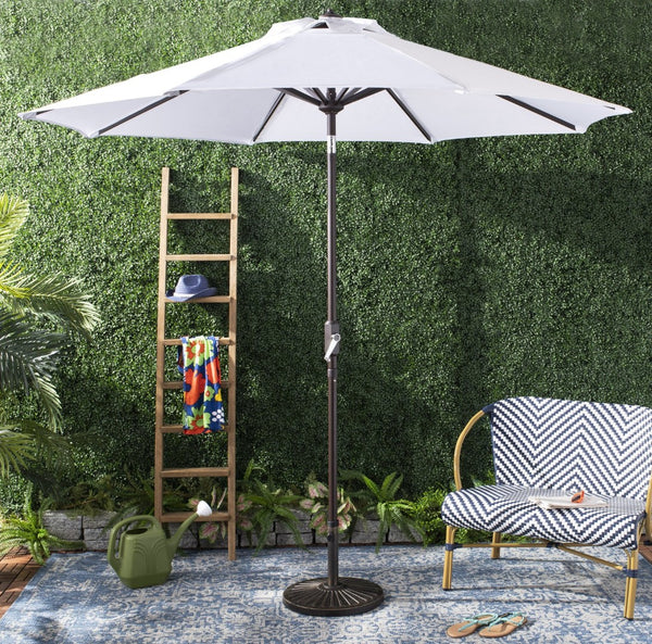 Safavieh ORTEGA 9 FT Crank Umbrella - Effortless Outdoor Shade with Stylish Riviera-Inspired Design White PAT8001F