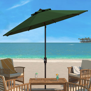 Safavieh ORTEGA 9 FT Crank Umbrella - Effortless Outdoor Shade with Stylish Riviera-Inspired Design Hunter Green PAT8001H