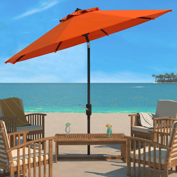 Safavieh ORTEGA 9 FT Crank Umbrella - Effortless Outdoor Shade with Stylish Riviera-Inspired Design Orange PAT8001O