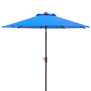 Safavieh ORTEGA 9 FT Crank Umbrella - Effortless Outdoor Shade with Stylish Riviera-Inspired Design Pacific Blue PAT8001P