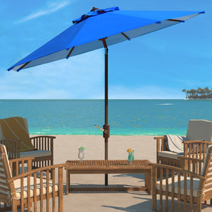 Safavieh ORTEGA 9 FT Crank Umbrella - Effortless Outdoor Shade with Stylish Riviera-Inspired Design Pacific Blue PAT8001P
