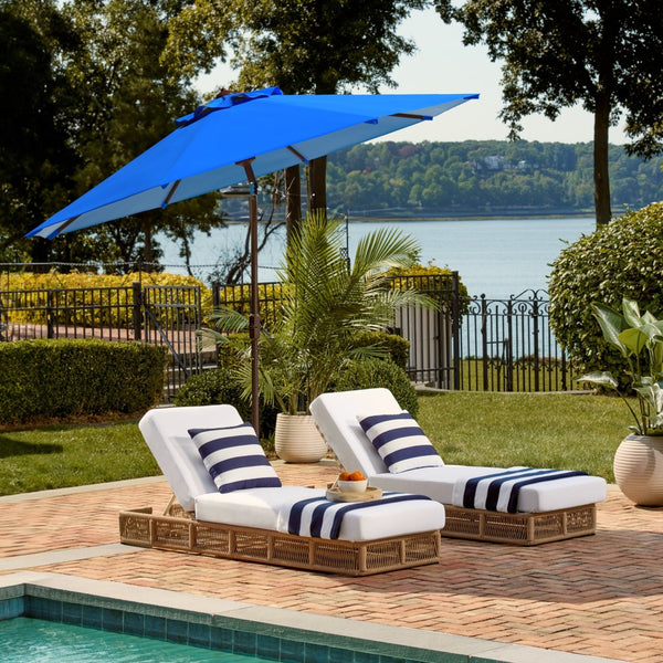 Safavieh ORTEGA 9 FT Crank Umbrella - Effortless Outdoor Shade with Stylish Riviera-Inspired Design Pacific Blue PAT8001P