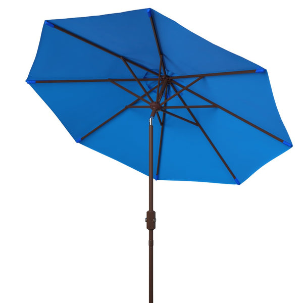 Safavieh ORTEGA 9 FT Crank Umbrella - Effortless Outdoor Shade with Stylish Riviera-Inspired Design Pacific Blue PAT8001P