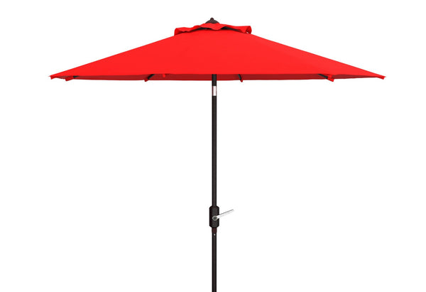Safavieh ORTEGA 9 FT Crank Umbrella - Effortless Outdoor Shade with Stylish Riviera-Inspired Design Red PAT8001R