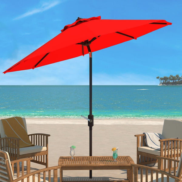 Safavieh ORTEGA 9 FT Crank Umbrella - Effortless Outdoor Shade with Stylish Riviera-Inspired Design Red PAT8001R