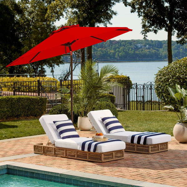 Safavieh ORTEGA 9 FT Crank Umbrella - Effortless Outdoor Shade with Stylish Riviera-Inspired Design Red PAT8001R