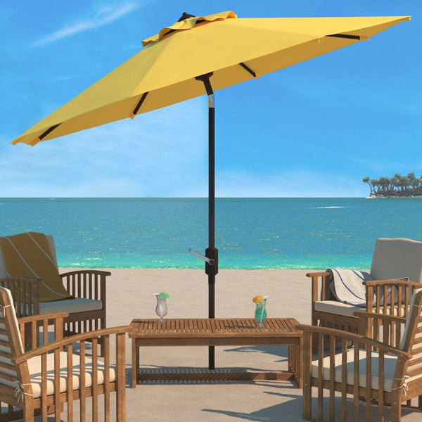 Safavieh ORTEGA 9 FT Crank Umbrella - Effortless Outdoor Shade with Stylish Riviera-Inspired Design Yellow PAT8001Y