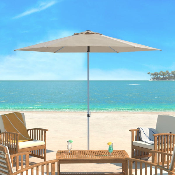 Safavieh HURST 9 FT Push Up Umbrella – Elegant Canopy for Stylish Shade in Patios, Pools, and Outdoor Areas Beige PAT8002A