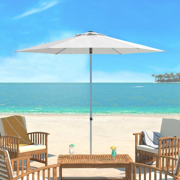 Safavieh HURST 9 FT Push Up Umbrella – Elegant Canopy for Stylish Shade in Patios, Pools, and Outdoor Areas Ivory PAT8002B