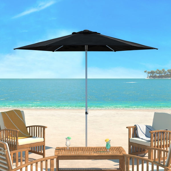 Safavieh HURST 9 FT Push Up Umbrella – Elegant Canopy for Stylish Shade in Patios, Pools, and Outdoor Areas Black PAT8002D