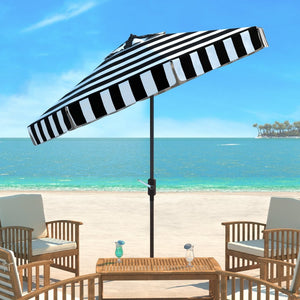Safavieh ELSA FASHION LINE 9FT UMBRELLA - Chic Travel-Inspired Patio Umbrella for Stylish Outdoor Spaces Black / White PAT8003A