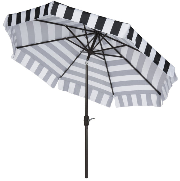 Safavieh ELSA FASHION LINE 9FT UMBRELLA - Chic Travel-Inspired Patio Umbrella for Stylish Outdoor Spaces Black / White PAT8003A