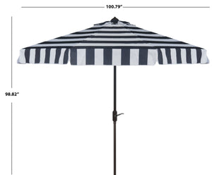 Safavieh ELSA FASHION LINE 9FT UMBRELLA - Chic Travel-Inspired Patio Umbrella for Stylish Outdoor Spaces Navy / White PAT8003B