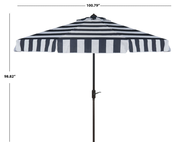 Safavieh ELSA FASHION LINE 9FT UMBRELLA - Chic Travel-Inspired Patio Umbrella for Stylish Outdoor Spaces Navy / White PAT8003B