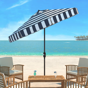 Safavieh ELSA FASHION LINE 9FT UMBRELLA - Chic Travel-Inspired Patio Umbrella for Stylish Outdoor Spaces Navy / White PAT8003B