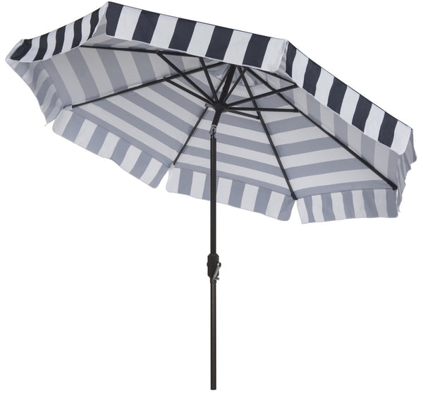 Safavieh ELSA FASHION LINE 9FT UMBRELLA - Chic Travel-Inspired Patio Umbrella for Stylish Outdoor Spaces Navy / White PAT8003B