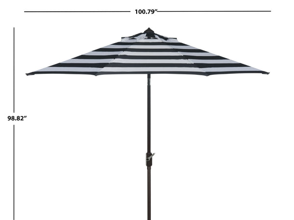 Safavieh IRIS 9FT Striped Umbrella - Elegant Black & White Design for Patios, Pools & Outdoor Spaces PAT8004A