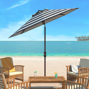 Safavieh IRIS 9FT Striped Umbrella - Elegant Black & White Design for Patios, Pools & Outdoor Spaces PAT8004A