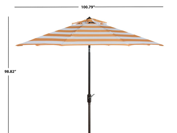 Safavieh IRIS FASHION LINE 9FT ROUND UMBRELLA - Chic Art Deco Inspired Shade for Stylish Outdoor Spaces Orange / White PAT8004C