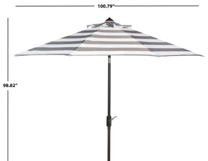 Safavieh IRIS Fashion Line 9ft Grey and White Striped Umbrella - Stylish Shade for Patios and Poolside Lounges PAT8004D