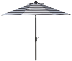 Safavieh IRIS Fashion Line 9ft Grey and White Striped Umbrella - Stylish Shade for Patios and Poolside Lounges PAT8004D