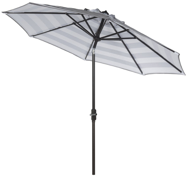 Safavieh IRIS Fashion Line 9ft Grey and White Striped Umbrella - Stylish Shade for Patios and Poolside Lounges PAT8004D