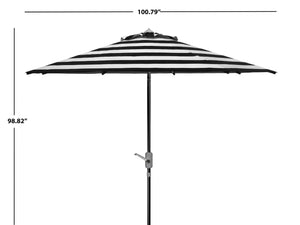 Safavieh IRIS 9FT Round Patio Umbrella - Bold Black & White Stripes with Chrome Pole for Stylish Shade PAT8004E