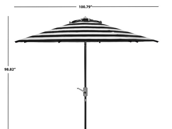 Safavieh IRIS 9FT Round Patio Umbrella - Bold Black & White Stripes with Chrome Pole for Stylish Shade PAT8004E