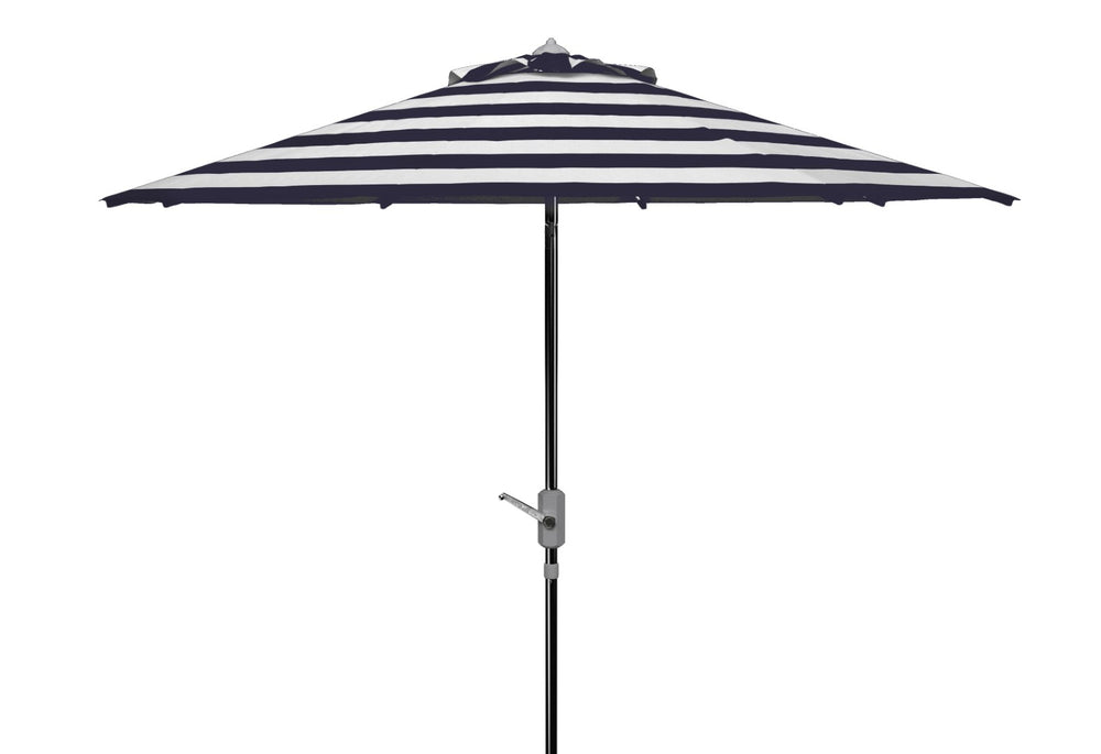 Safavieh IRIS 9FT Round Patio Umbrella in Navy & White Stripes with Chrome Pole - Chic Coastal Shade Solution PAT8004F