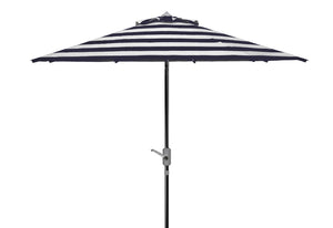 Safavieh IRIS 9FT Round Patio Umbrella in Navy & White Stripes with Chrome Pole - Chic Coastal Shade Solution PAT8004F