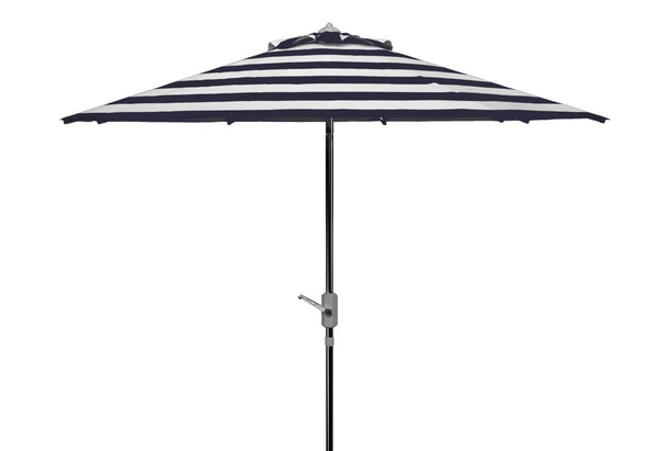 Safavieh IRIS 9FT Round Patio Umbrella in Navy & White Stripes with Chrome Pole - Chic Coastal Shade Solution PAT8004F