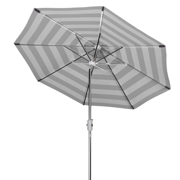 Safavieh IRIS 9FT Round Patio Umbrella in Navy & White Stripes with Chrome Pole - Chic Coastal Shade Solution PAT8004F