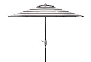 Safavieh IRIS 9FT Round Umbrella - Stylish Grey & White Stripes with Chrome Pole for Elegant Outdoor Shade PAT8004G