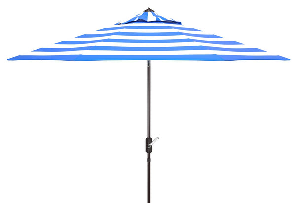 Safavieh IRIS FASHION LINE 9FT ROUND UMBRELLA - Chic Art Deco Inspired Shade for Stylish Outdoor Spaces Pacific Blue PAT8004P