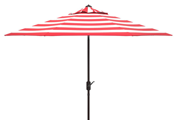 Safavieh IRIS FASHION LINE 9FT ROUND UMBRELLA - Chic Art Deco Inspired Shade for Stylish Outdoor Spaces Red / White PAT8004R