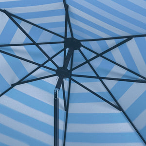 Safavieh IRIS FASHION LINE 9FT ROUND UMBRELLA - Chic Art Deco Inspired Shade for Stylish Outdoor Spaces Baby Blue / White PAT8004U