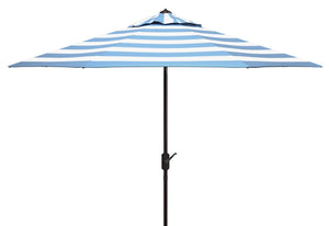 Safavieh IRIS FASHION LINE 9FT ROUND UMBRELLA - Chic Art Deco Inspired Shade for Stylish Outdoor Spaces Baby Blue / White PAT8004U