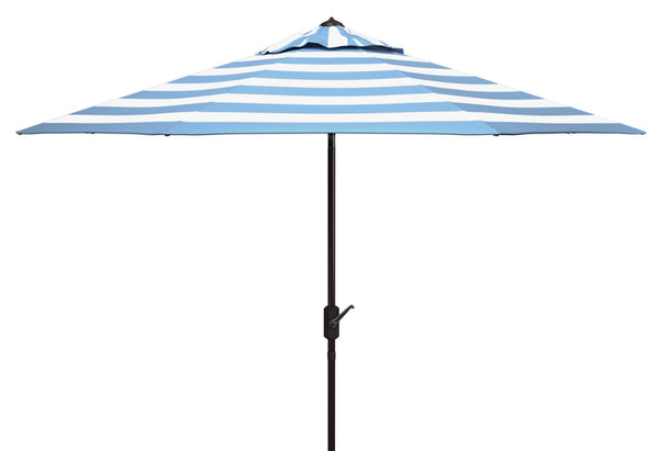 Safavieh IRIS FASHION LINE 9FT ROUND UMBRELLA - Chic Art Deco Inspired Shade for Stylish Outdoor Spaces Baby Blue / White PAT8004U
