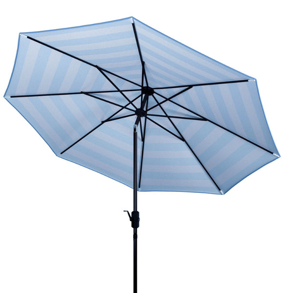 Safavieh IRIS FASHION LINE 9FT ROUND UMBRELLA - Chic Art Deco Inspired Shade for Stylish Outdoor Spaces Baby Blue / White PAT8004U