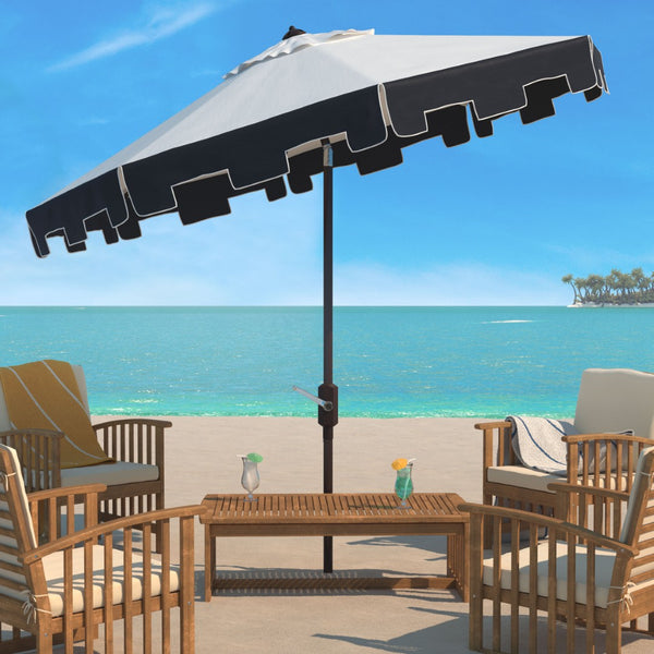 Safavieh CITY FASHION 9FT ROUND UMBRELLA - Elegant Outdoor Shade Solution for Stylish Gatherings and Events Ivory / Navy PAT8005A