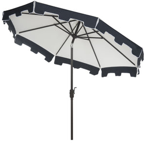 Safavieh CITY FASHION 9FT ROUND UMBRELLA - Elegant Outdoor Shade Solution for Stylish Gatherings and Events Ivory / Navy PAT8005A