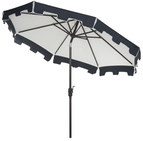 Safavieh CITY FASHION 9FT ROUND UMBRELLA - Elegant Outdoor Shade Solution for Stylish Gatherings and Events Ivory / Navy PAT8005A