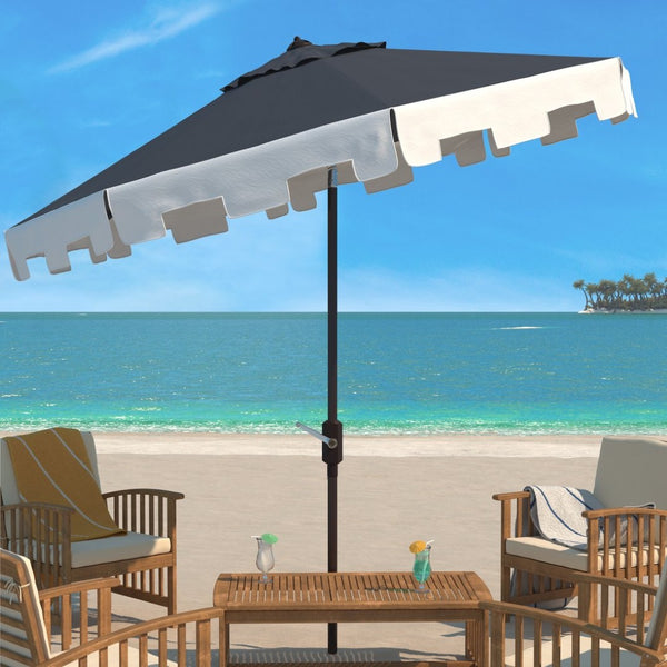 Safavieh CITY FASHION 9FT ROUND UMBRELLA - Elegant Outdoor Shade Solution for Stylish Gatherings and Events Navy / Ivory PAT8005B