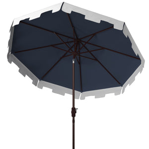 Safavieh CITY FASHION 9FT ROUND UMBRELLA - Elegant Outdoor Shade Solution for Stylish Gatherings and Events Navy / Ivory PAT8005B