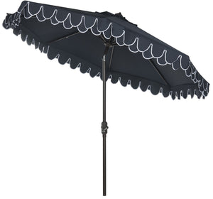 Safavieh ELEGANT Navy and White Petal Valance Umbrella - Chic 9ft Outdoor Canopy for Patios & Poolside Glamour PAT8006A