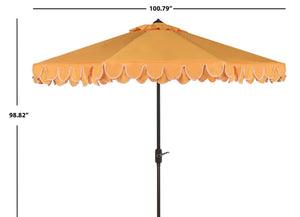 Safavieh ELEGANT Valance 9FT Round Umbrella - Coastal-Inspired Canopy for Stylish Outdoor Shade & Relaxation Yellow / White PAT8006B