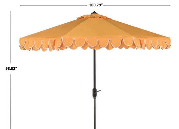Safavieh ELEGANT Valance 9FT Round Umbrella - Coastal-Inspired Canopy for Stylish Outdoor Shade & Relaxation Yellow / White PAT8006B