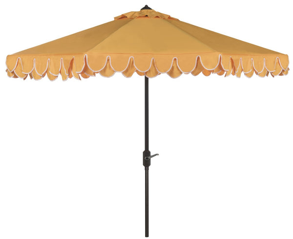 Safavieh ELEGANT Valance 9FT Round Umbrella - Coastal-Inspired Canopy for Stylish Outdoor Shade & Relaxation Yellow / White PAT8006B