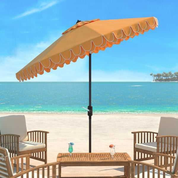 Safavieh ELEGANT Valance 9FT Round Umbrella - Coastal-Inspired Canopy for Stylish Outdoor Shade & Relaxation Yellow / White PAT8006B