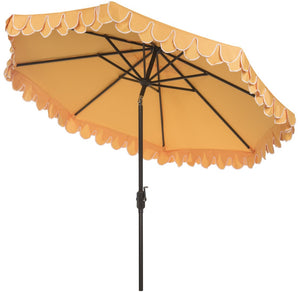 Safavieh ELEGANT Valance 9FT Round Umbrella - Coastal-Inspired Canopy for Stylish Outdoor Shade & Relaxation Yellow / White PAT8006B